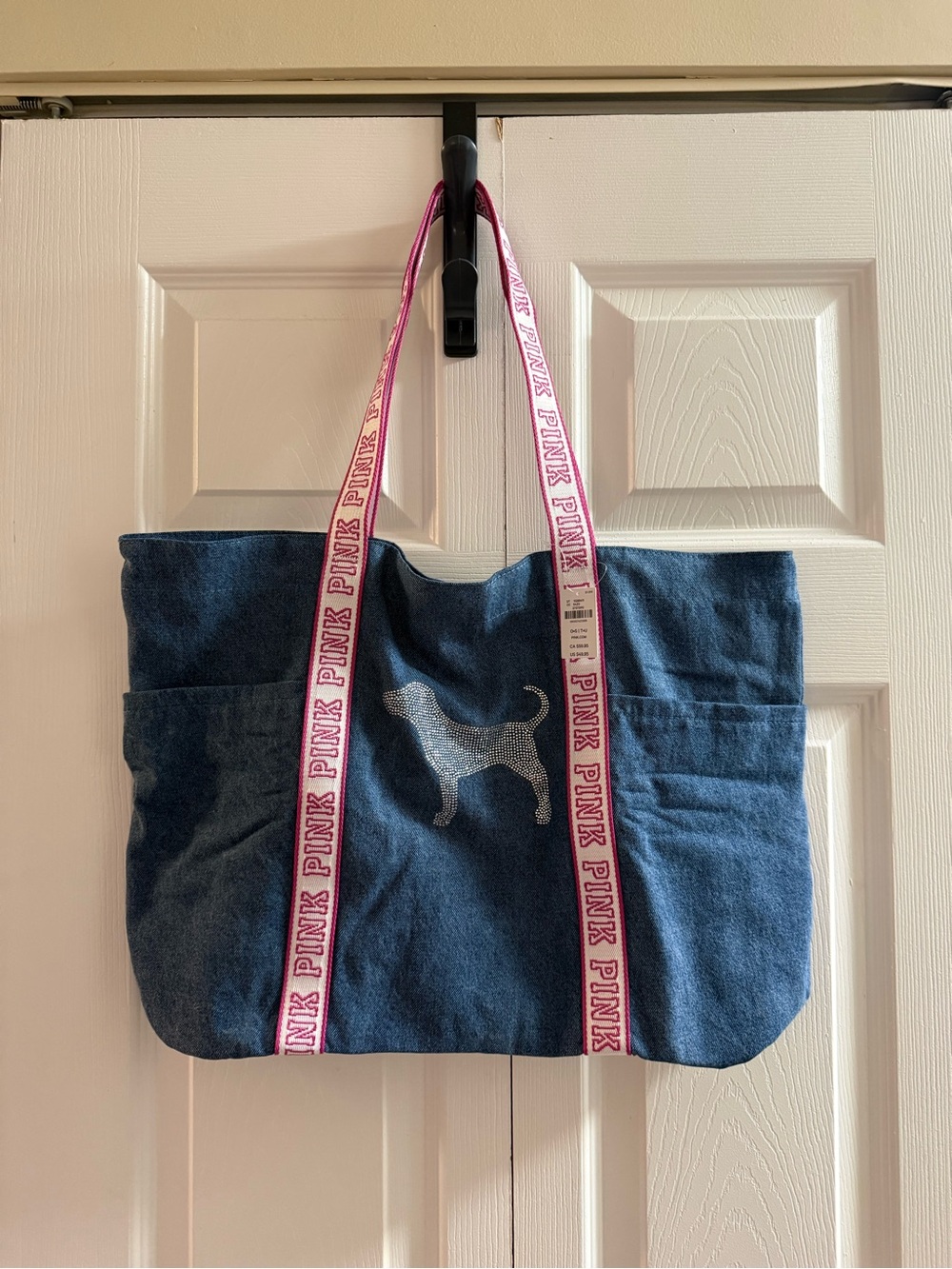 PINK Victoria's Secret Denim-Blue Tote with Pink Logo Straps